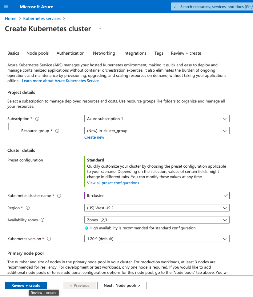 Figure 6. Click on ‘Review + create’
